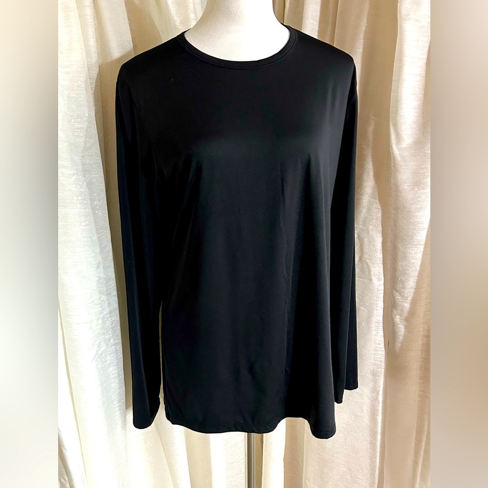 Climate Right long sleeved black poly/spandex shirt.